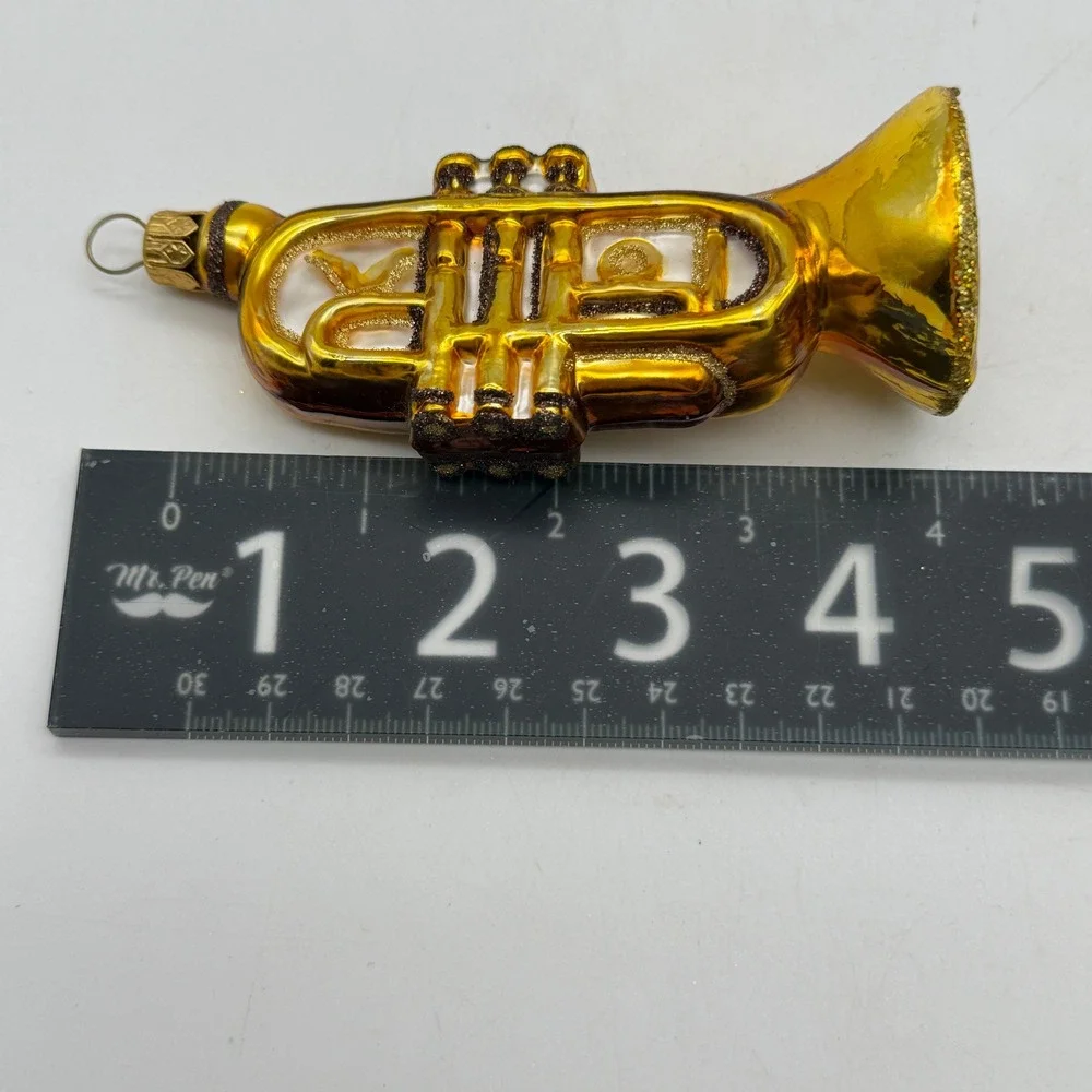 Trumpet glass Christmas tree Ornament Musical Instrument Glitter brass